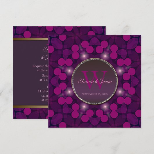 Berry Pink Magic Monogram Verloving Kaart (Voorkant / Achterkant)