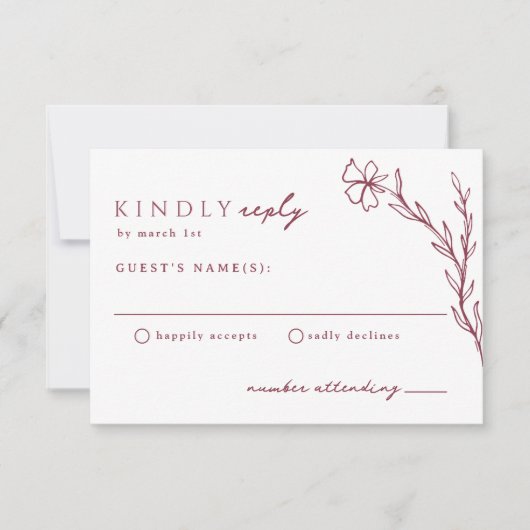 Berry Pink Modern Stenciled Botanical RSVP Kaartje (Voorkant)