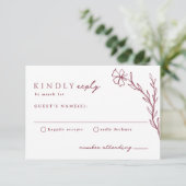Berry Pink Modern Stenciled Botanical RSVP Kaartje (Staand voorkant)