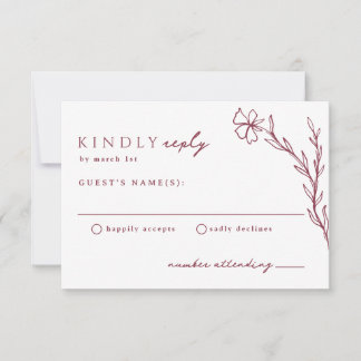 Berry Pink Modern Stenciled Botanical RSVP Kaartje