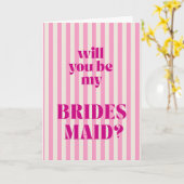Berry + Pink Modern Stripe Bridesmaid Proposal Kaart (Gele Bloem)