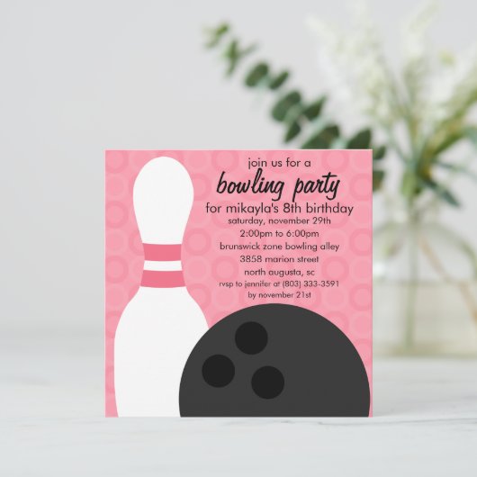 Berry Pink Pin Pals Bowling Birthday Party Kaart (Staand voorkant)