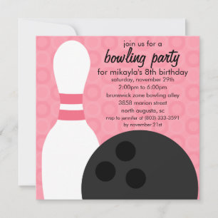 Berry Pink Pin Pals Bowling Birthday Party Kaart
