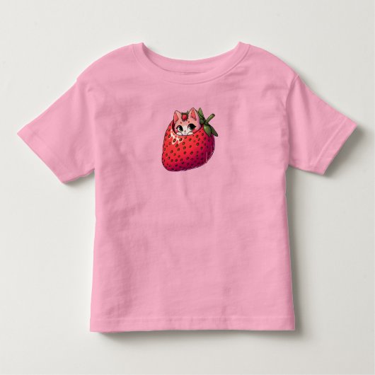 Berry Purrection: Roze kat in een aardbei Kinder Shirts (Voorkant)