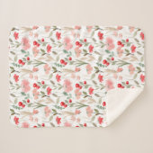 Berry Red Blush Roze Bloemen Patroon Sherpa Deken (Voorkant (horizontaal))