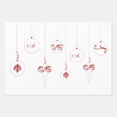Berry Red Christmas Monogram Bauble-Ornamenten Inpakpapier Vel (Voorkant)