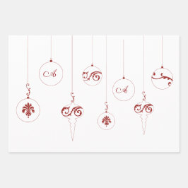 Berry Red Christmas Monogram Bauble-Ornamenten Inpakpapier Vel