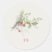 Berry Red Cream Botanische Vakantie Kerstmis Ronde Sticker (Voorkant)