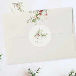 Berry Red Cream Botanische Vakantie Kerstmis Ronde Sticker