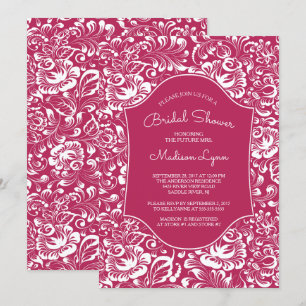 Berry Red Damask Bridal Shower Kaart