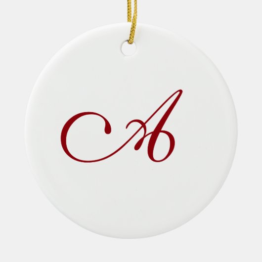 Berry Red Elegant Script Monogram Kerst Keramisch Ornament (Voorkant)