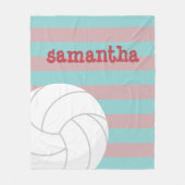 Berry Red en Aqua Giant Volleyball Striped Fleece Deken (Voorkant)