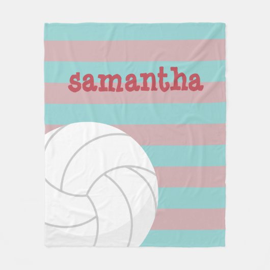 Berry Red en Aqua Giant Volleyball Striped Fleece Deken (Voorkant)