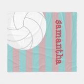 Berry Red en Aqua Giant Volleyball Striped Fleece Deken (Voorkant (Horizontaal))