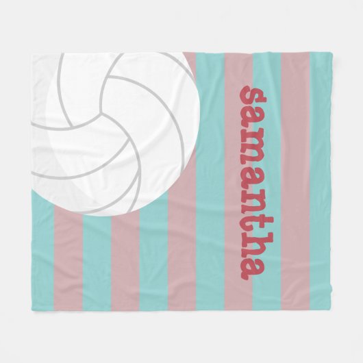 Berry Red en Aqua Giant Volleyball Striped Fleece Deken (Voorkant (Horizontaal))