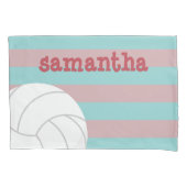 Berry Red en Aqua Giant Volleyball Striped Kussensloop (Voorkant)