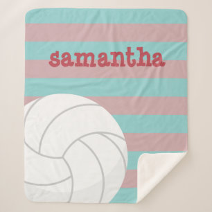 Berry Red en Aqua Giant Volleyball Striped Sherpa Deken