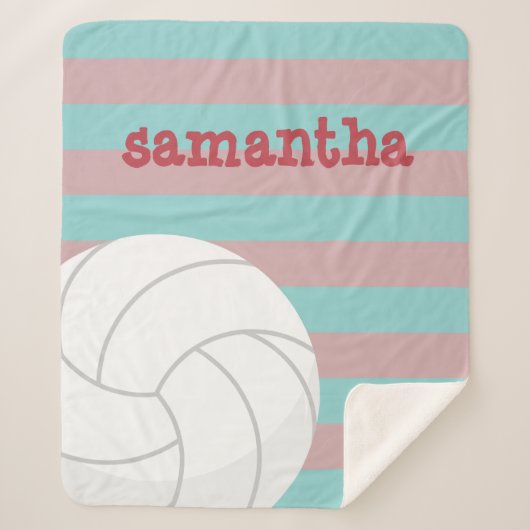 Berry Red en Aqua Giant Volleyball Striped Sherpa Deken (Voorkant)