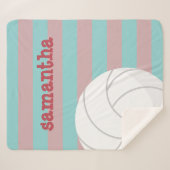 Berry Red en Aqua Giant Volleyball Striped Sherpa Deken (Voorkant (horizontaal))
