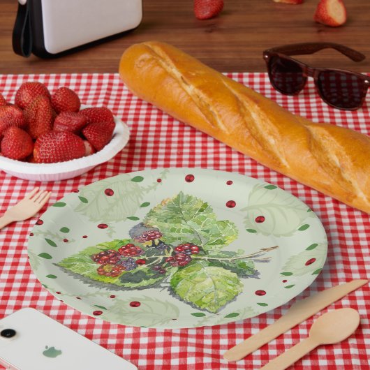 Berry Red en zwarte bramen Papieren Bordje (Picknick)