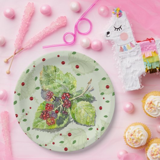 Berry Red en zwarte bramen Papieren Bordje (Feest)