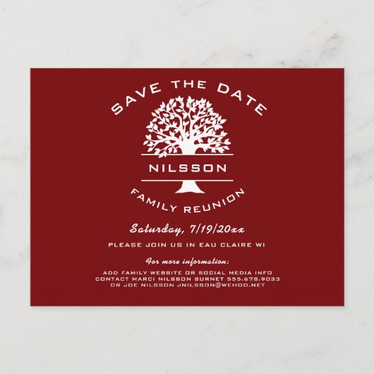 Berry Red Family Tree Reunion Save the Date Aankondigingskaart (Voorkant)