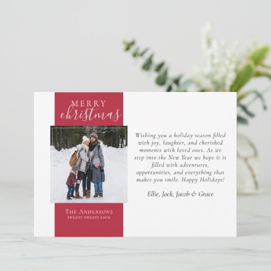 Berry Red Foto Vrolijk Kerstfeest Feestdagenkaart (Staand voorkant)