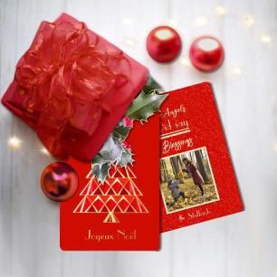 Berry Red Joyoux Noel Foto Kerst Kaart