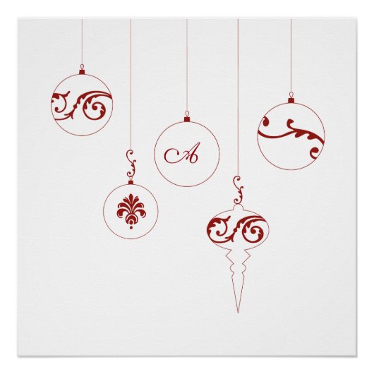 Berry Red Monogram Bauble Kerstversieringen Perfect Poster (Voorkant)