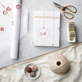 Berry Red Monogram Bauble Ornamenten Kerst Cadeaupapier
