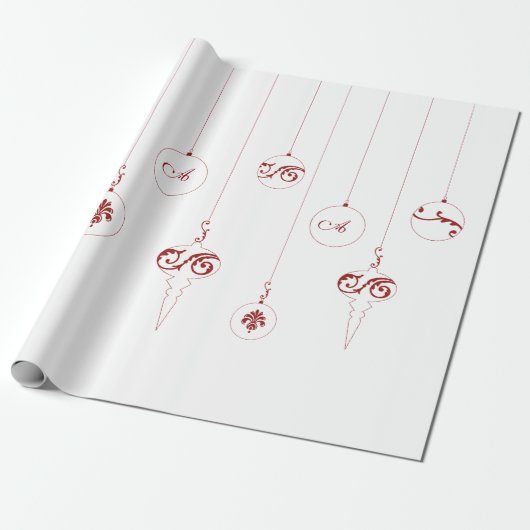 Berry Red Monogram Bauble Ornamenten Kerst Cadeaupapier (Uitgerold)