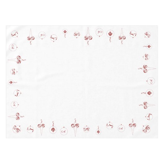 Berry Red Monogram Bauble Ornamenten Kerst Tafelkleed (Voorkant (Horizontaal))