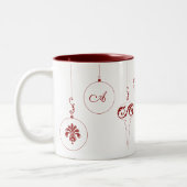 Berry Red Monogram Bauble-Ornamenten Tweekleurige Koffiemok (Links)