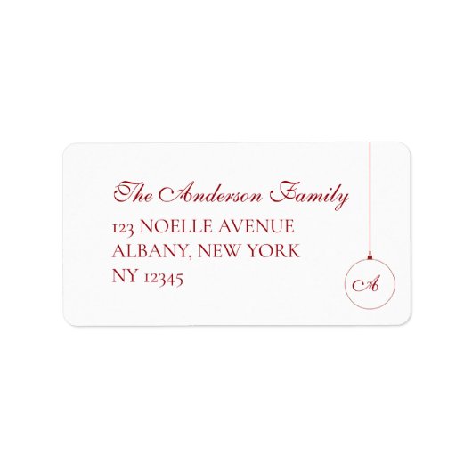 Berry Red Monogram Kerst Bauble Retouradres Etiket (Voorkant)