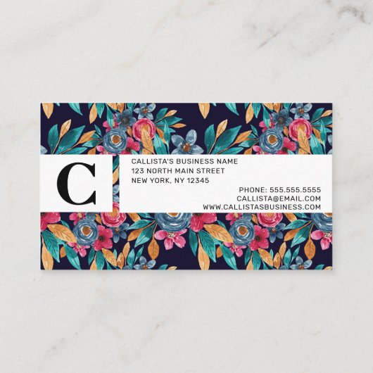 Berry Red Navy Mustard Waterverf Flowers Art Afsprakenkaartje (Achterkant)