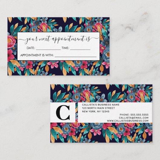 Berry Red Navy Mustard Waterverf Flowers Art Afsprakenkaartje (Voorkant / Achterkant)