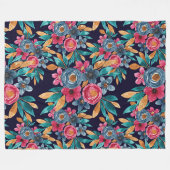 Berry Red Navy Mustard Waterverf Flowers Art Fleece Deken (Voorkant (Horizontaal))