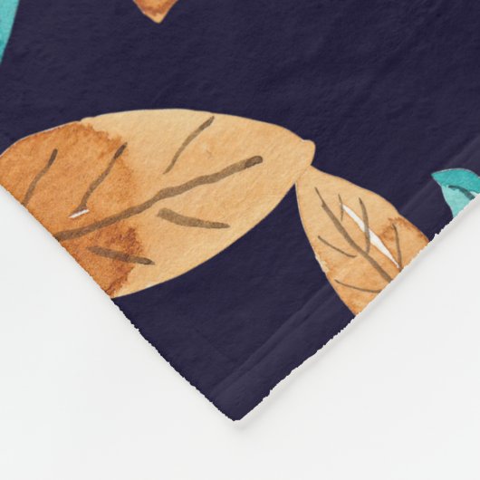 Berry Red Navy Mustard Waterverf Flowers Art Fleece Deken (Hoek)