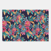 Berry Red Navy Mustard Waterverf Flowers Art Inpakpapier Vel (Voorkant)