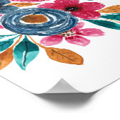 Berry Red Navy Mustard Waterverf Flowers Art Poster (Hoek)