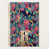 Berry Red Navy Mustard Waterverf Flowers Monogram Planner (Voorkant)