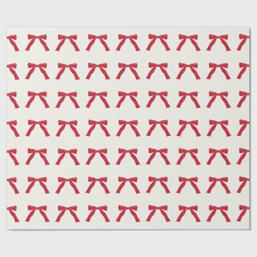Berry Red Ribbon Bows op Crème Kerstvakantie Cadeaupapier (Vlak)