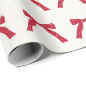 Berry Red Ribbon Bows op Crème Kerstvakantie Cadeaupapier (Rol Hoek)