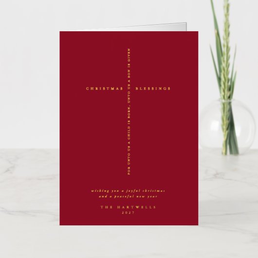 Berry Red Scripture Cross Kerstmis / Vakantie Folie Wenskaart (Voorkant)