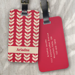 Berry Retro Vibe Bladpatroon Monogram Bagagelabel