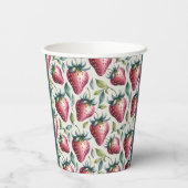 Berry Roze Groene Aardbei Naam Partij Papieren Bekers (Achterkant)