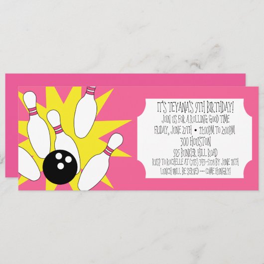 Berry roze Rolling Good Time Bowling Party Kaart (Voorkant / Achterkant)