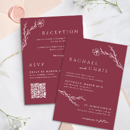 Berry Roze Rood Eenvoudige Botanische Bloemen QR C Kaart