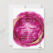 Berry roze Waterverf Gold Brunch & Bubble Invites Kaart (Voorkant)