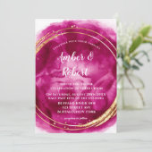 Berry roze Waterverf Gold Wedding Invitations (Staand voorkant)